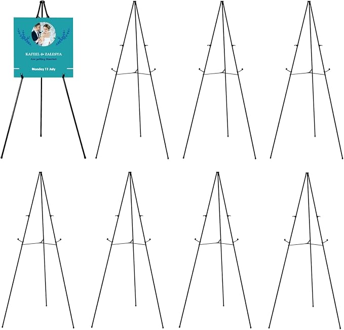 8Pack 63in Easel Stand for Signs,Adjustable Instant Floor Display Easels | Metal Tripod Poster Stand,Easy Setup and Breakdown Easels for Display Posters,Paintings,Wedding Sign Stand with Carry bags