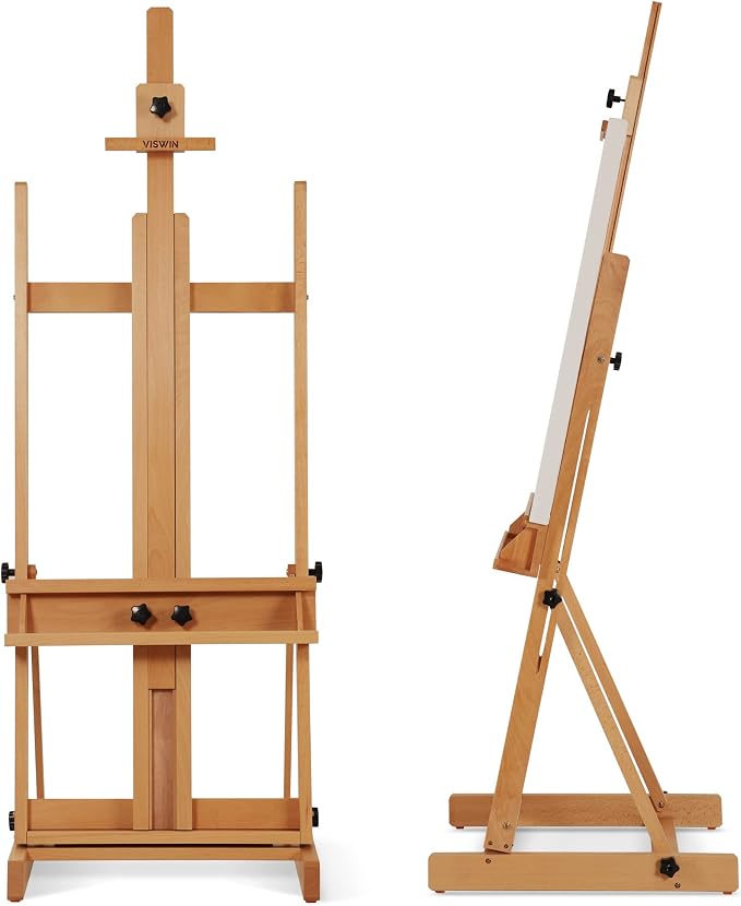 VISWIN Large H-Frame Easel for Painting 53"-91" H, Adjustable Solid Beech Wood Heavy Duty Easel Stand with Storage Tray, Hold Canvas up to 78", Art Easel for Adults, Artists - Natural