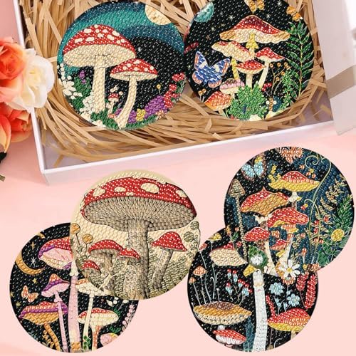 Zythron 8 Pack Diamond Art Coasters,Mushroom Diamond Painting Coasters Kits