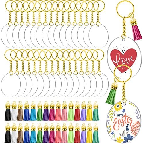 Audab Blank Keychain Set, 120pcs Including Acrylic Discs, Tassels, Gold Keychains and Jump Rings for DIY Craft Kit