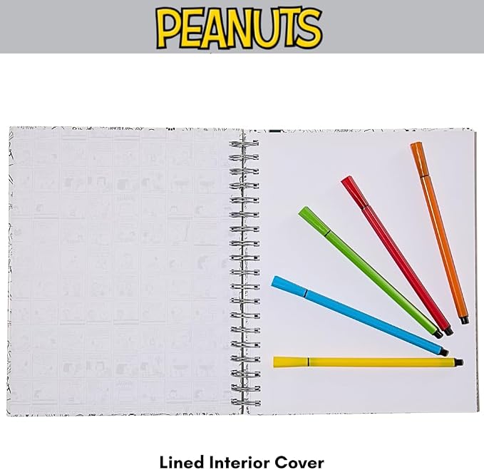 Peanuts Gang Sketchbook for Kids with Washable Markers, 86 Blank Pages Spiral Bound, Snoopy