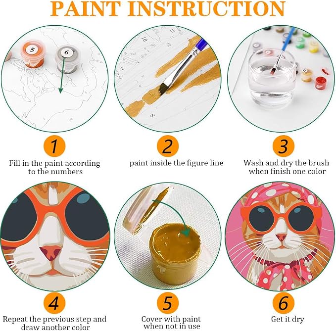 Axquilon 6 Packs Cat Paint by Numbers for Adults Beginners 8x12 Inch