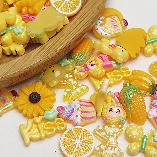 LibiIine 100pcs Mix Lots Yellow Flatback Resin Buttons Flat Back Scrapbooking Resin Flatback Craft (Yellow)