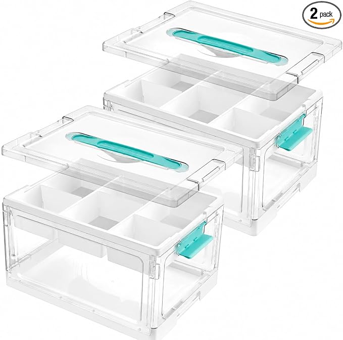 Vtopmart 24 QT Clear Plastic Craft Storage Box with Tray & Dividers, 2 Pack | Art Supply Organizer for Coloring Books, Craft Supplies, Modeling Clay, Molds, Easy Access