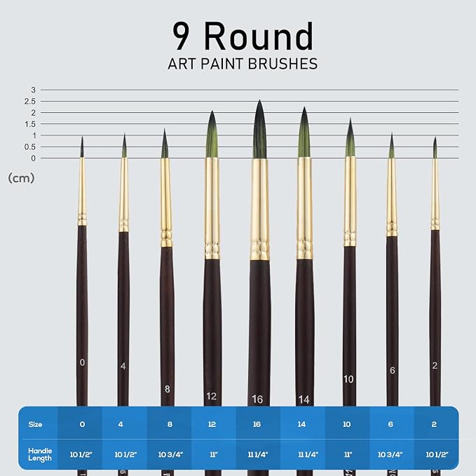 Falling in Art 9 PCS Long Handle Round Paint Brushes Set