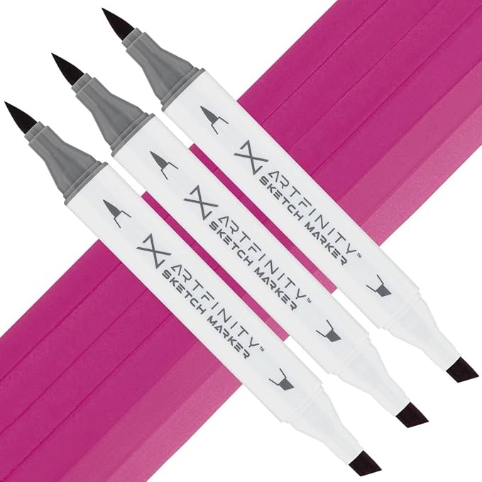 Artfinity Sketch Markers - Set of 3 - Raspberry RV4-6, Vibrant, Professional, Dye-Based Alcohol Markers for Artists, Drawing, Travel, & More