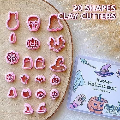 KEOKER Halloween Polymer Clay Cutters, Clay cutters for Halloween Earrings Making, 20 Shapes Halloween Clay Earrings Cutters, Pumpkin Clay Cutters For Polymer Clay Jewelry (ALL 1)