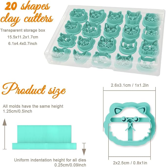 ORIGACH 20 Pcs Small Stud Cute Cat Polymer Clay Cutters Set