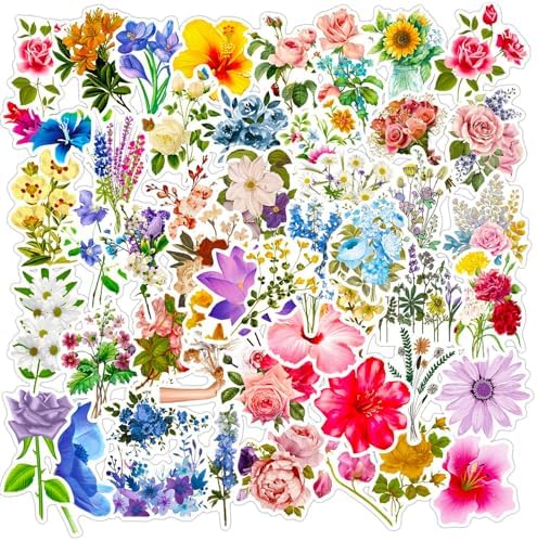 DothRayan Flower Stickers for Kids Teens Girls, 100Pcs Waterproof Flower Stickers for Water Bottle Laptop