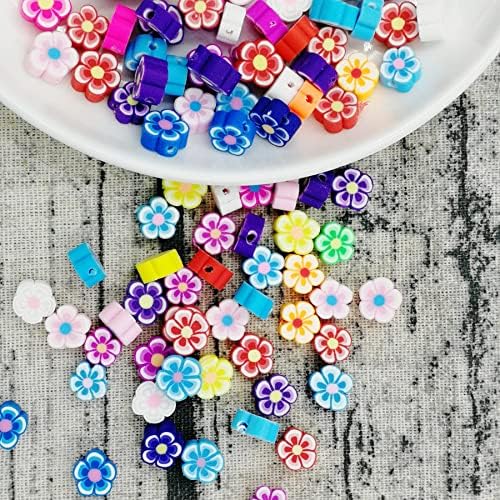 100 Pcs Flower Handmade Polymer Clay Beads, 10mm Polymer Clay Spacer Beads for Women Jewelry Making DIY Charms Bracelet Necklace Hair Clip Accessories Handmade Craft