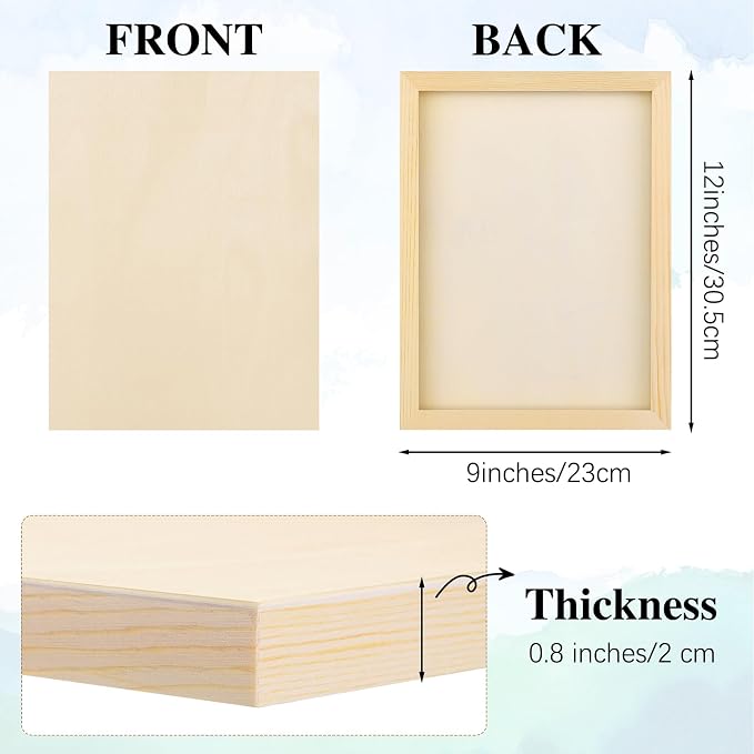 Aodaer 8 Pack Wood Panels 9 x 12 Inch Wooden Panels Canvas Unfinished Craft Wood Boards Panels for Art Crafts Acrylic and Oil Painting Pouring DIY Projects
