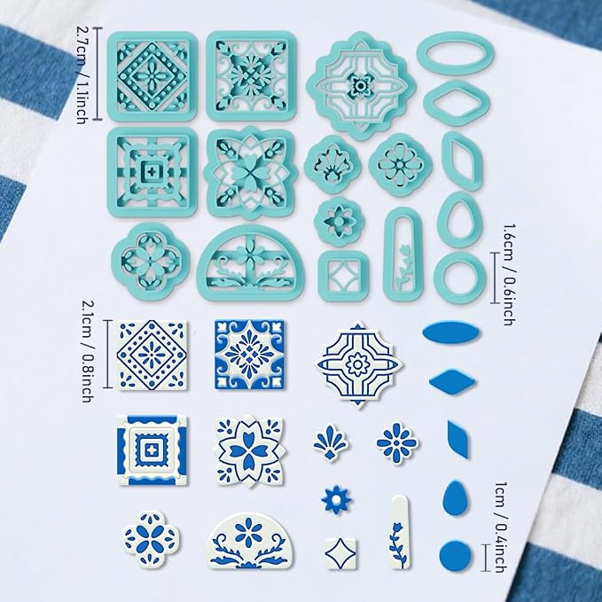 ORIGACH 17 Pcs Portuguese Peranakan Tiles Polymer Clay Cutters Set