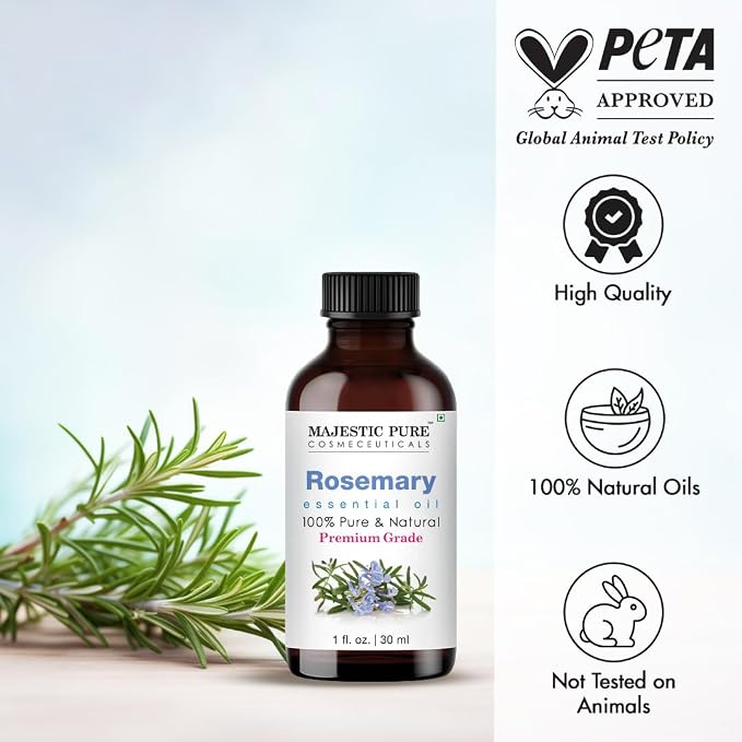 Majestic Pure Rosemary Essential Oil for Diffuser - 1 Fl Oz | 100% Pure & Natural Ideal for diffuser use, aromatherapy, massage, soap making, candle making home fragrance