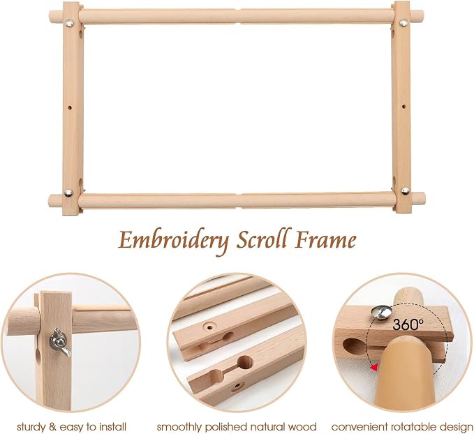ZOCONE Beech Wood Tapestry Scroll Embroidery Frame, Cross Stitch Frame Holder, 12"x21" Quilting Frame, Needlepoint Frame, Scroll Frame for Cross Stitch, Needlepoint, Sewing, Embroidery Projects (B)