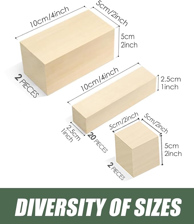 Basswood Carving Blocks 24 PCS: Whittling Wood Blanks in 3 Different Sizes