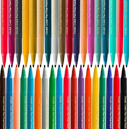 Pentel Color Marker Set, Fine Fiber Tip, Assorted Colors (Pack of 1, 24 Count Total)