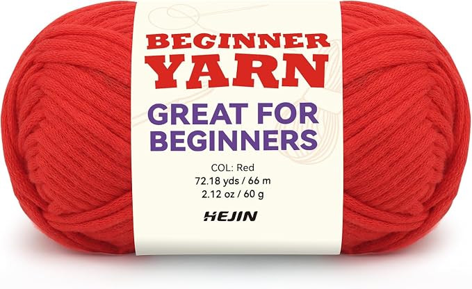 60g Red Yarn for Crocheting and Knitting;66m (72yds) Cotton Yarn for Beginners with Easy-to-See Stitches;Worsted-Weight Medium #4;Cotton-Nylon Blend Yarn for Beginners Crochet Kit Making