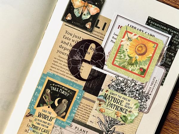 Bomichi 100 Pcs Postage Stamp Stickers, Aesthetic Insect Plants Decorative Stickers for Scrapbooking Bullet Journaling Planners DIY Calendars Notebook Junk Journal