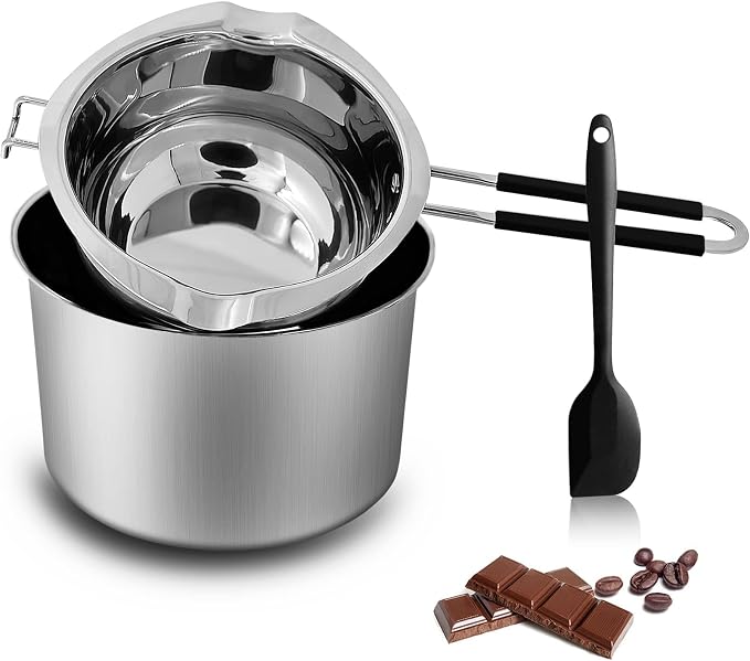 Double Boiler Pot Set, 1200ML Double Boiler, 2800ML Stainless Steel Pot | with Silicone Spatula for Melting Chocolate,Candy, Soap, Wax, Candle Making