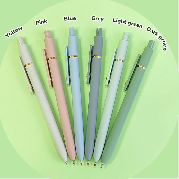 UIXJODO Gel Pens, 6 Pcs Black Ink Pens for Women, 0.5mm Fine Point Smooth Writing Pens, High-End Series Retractable Pens for Journaling Note Taking (6 Pcs Gold Morandi)