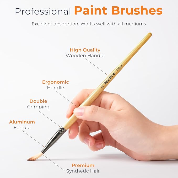 Nicpro 26pcs Professional Paint Brush Set with Palette Knife & Canvas Roll | Artist Paint Brushes for Acrylic Painting, Oil, Watercolor & Gouache, Adults Art Painting Tools Supplies