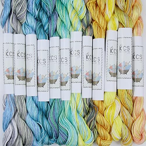 KCS Big skeins of 25 Meters Size 25 Color Variegated Cross Stitch Stranded Threads,12 skeins,04