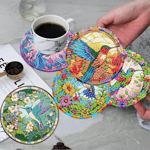 ijbnhd 8 Pcs Hummingbird Diamond Painting Coasters Kits for Adults