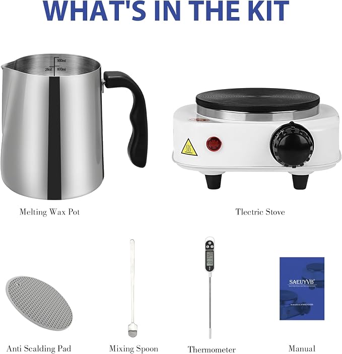 SAEUYVB Candle Making Kit/Supplies with Electric Hot Plate（White） | Wax Melter for Candle Making,Candle Making Supplies for Beginners with Pouring Pot,Hot Plate,Instruction Manual and More