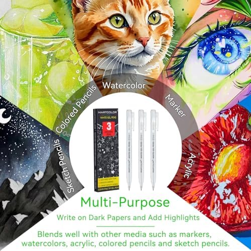 MARTCOLOR White Gel Pens, 3 Pack 0.5mm Extra Fine Point White Gel ink Pens