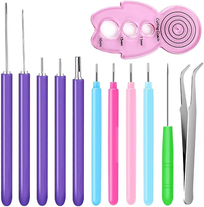 12 Pack Paper Quilling Tools Set, Slotted Needle Pens with Tweezers