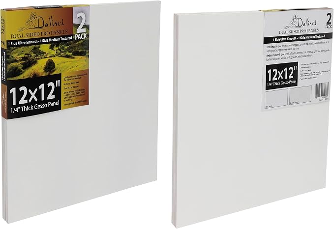 Jerry's Artarama Da Vinci Dual Sided Pro Panel Board - 2-Pack, 12x12" 6mm Deep Panels for Painting - Archival, Acid-Free Art Supplies - Ultra-Smooth & Medium Textured Paint Surfaces