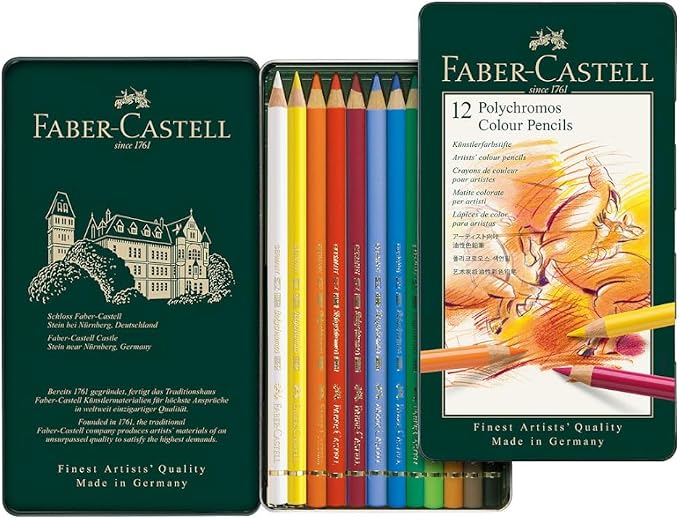 Faber-Castell Art & Graphic Polychromos Colour Pencil, Multicoloured, Tin Of 12, For Art, Craft, Drawing, Sketching, Home, School, University, Colouring