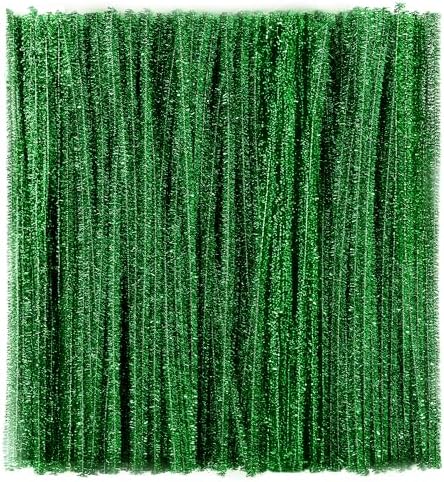 Caydo 200 Pieces Glitter Green Pipe Cleaners, Sparkly Chenille Stems Bulk for Flowers Bouquet, Leaves and Kids Arts & Crafts Projects Making