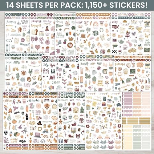 bloom daily planners Monthly Celebrations Planner Stickers for Calendar Decorating, Planning, Scrapbooking - Holiday, Seasonal, & General Events (14 Sheets, 1,150+ Stickers per Pack) - Cool Tones