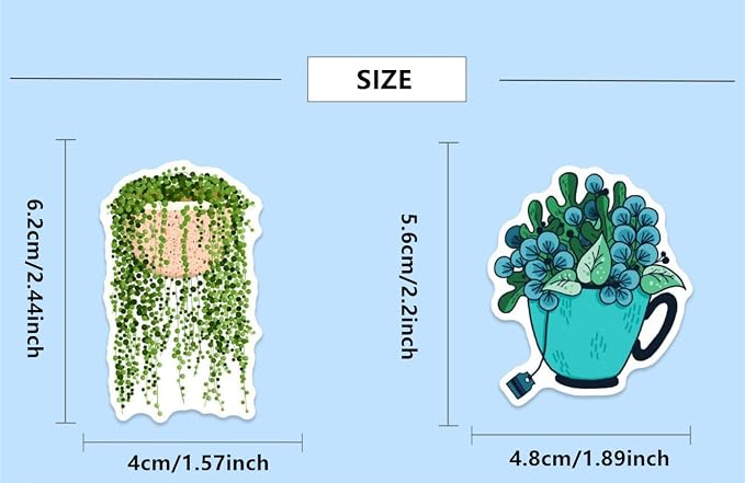 50 Pcs Green Plants Stickers Potted Plant Floral Sticker for Laptops Water Bottles Flower Pots Vases Decorative Phone Book Guitar Vinyl Decals for Kids Teens Adults