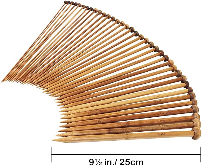 Exquiss Bamboo Knitting Needles Set, 18 Pairs Circular(31.5”) Wooden Knitting Needles with Colored Plastic Tube, 36PCS Single Pointed Bamboo Knitting Needle(9.5”), Include Knitting Tools for Weaving