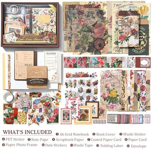 Scrapbook Supplies Kit, Cottagecore Aesthetic Junk Journal Scrapbook Kit