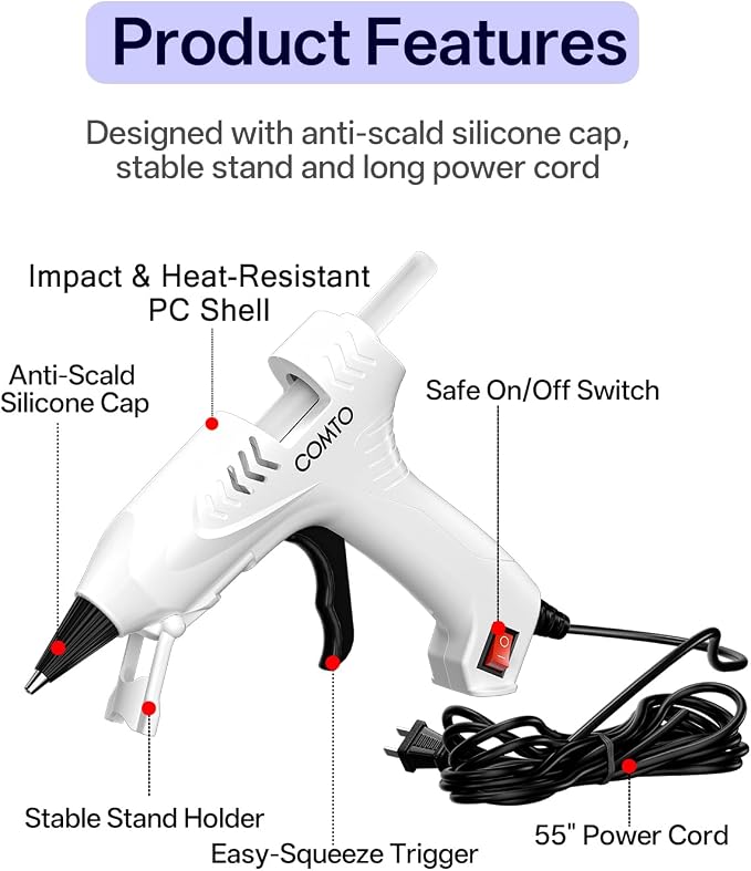 Mini Hot Glue Gun with 30 Glue Sticks, White