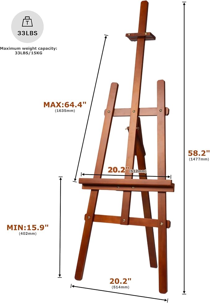 DJAR Wooden Painting Art Easel Stand for Adults, Tool-Less Assembly, Walnut | Adjustable Floor Stand Holds Canvases up to 39", Premium Wood Display Easel, Perfect for Artists and Beginners