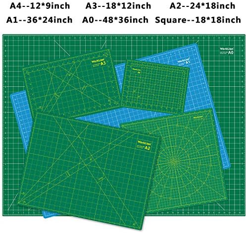 WORKLION Full 9" x 12" Art Self Healing PVC Cutting Mat, Double Sided, Gridded Rotary Cutting Board for Craft, Fabric, Quilting, Sewing, Scrapbooking Project (3 Pack)…