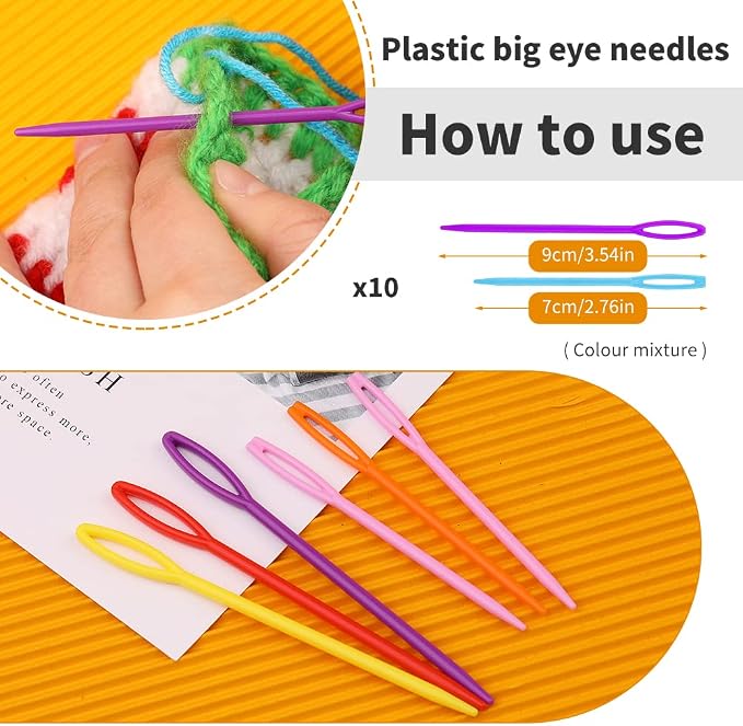 FTEVEN 36PCS Plastic Needles, Large Eye Plastic Yarn Needles Blunt | Yarn Needles Blunt Needles Bent Tapestry Sewing Needles with Colorful Knitting Stitch Markers for Knitting Crochet Sewing