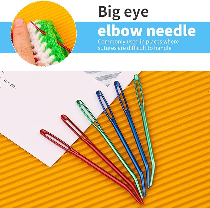 FTEVEN 45PCS Knitting Loom Hooks Set, Large Eye Bent Tapestry Needles | Colorful Plastic Large Eye Needles, Knitting Loom Needles with Knitting Needle Markings for DIY Handicrafts