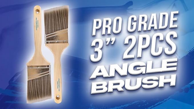 Pro Grade Paint Brushes, 3 Inch Angled Paint Brush, Trim & Stain, 2 Pack