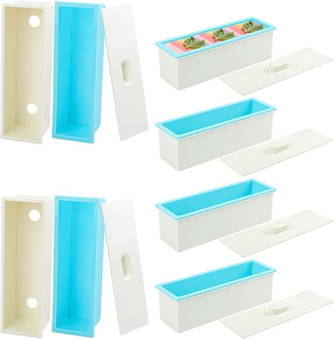 Set of 6, 42 oz Blue Soap mollds, Soap Loaf Box Kit, Soap Bar Box for DIY Supplies for Soap Making(6 Plastic Boxes & 6 Silicone Boxes and 6 Lids)