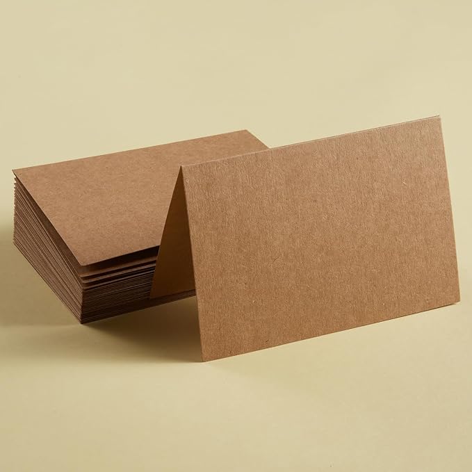 50 Pack Blank Folded Cardstock Business Cards, Brown, 3x5