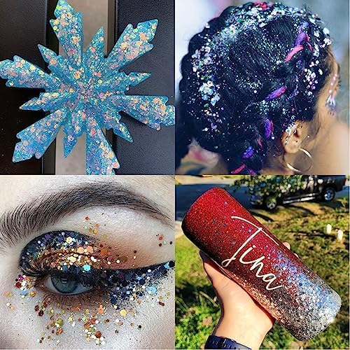 Holographic Chunky and Fine Glitter Mix, 20 Colors for Resin, Iridescent Nail, Cosmetic Eye Hair Face Body, Flakes Sequins for Epoxy Resin Tumbler DIY Arts Crafts