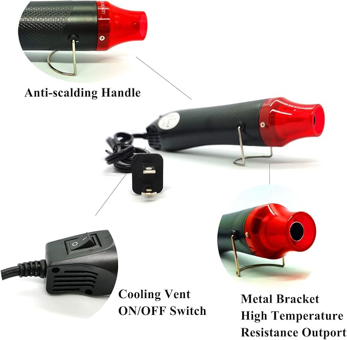 Mini Heat Gun 300W Handheld Heat Gun Dual-Temperature 392℉ & 662℉ Hot Air Gun Electric Heating Tools for Removing Epoxy Cup Painting Resin Air Bubbles, Drying Crafts & Shrink Wrap Paint