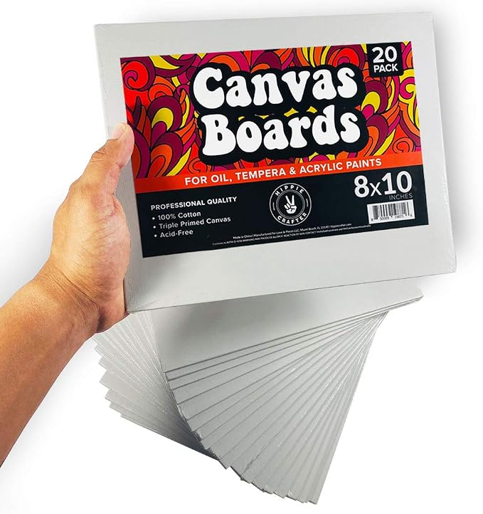 HIPPIE CRAFTER 20 Pack Paint Canvases for Painting, 8x10 Blank Art Canvas Panels, Flat Canvas Boards for Acrylic, Oil, and Mixed Media, Small Canvases for Painting Projects and Art Supplies