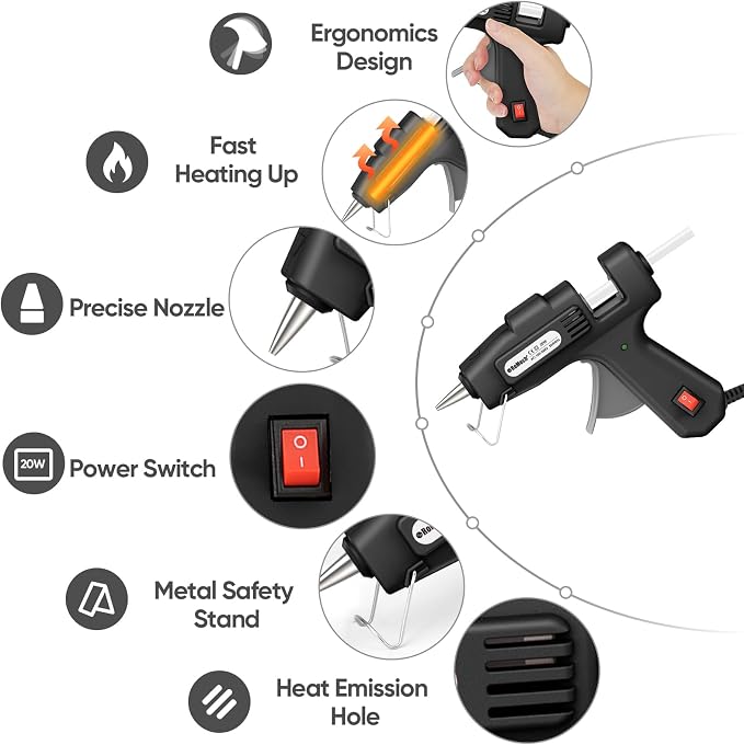 ROMECH 20W Mini Hot Glue Gun Kit, 30 Glue Sticks Set for DIY Crafts, Repair