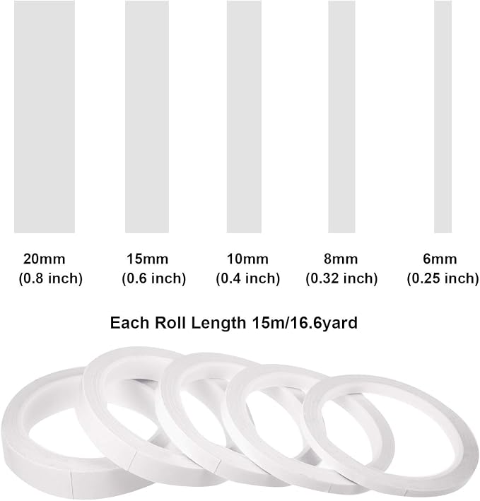 Chuangdi 8 Rolls Double Sided Tapes for Arts, Crafts Photography, Scrapbooking Gift Wrapping Adhesive Sticky Tape Card Making Paper DIY Office Supplies, Each Roll 25 Yards Long (5 Sizes)